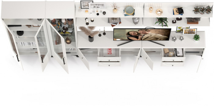 Валенсия Гостиная № 087, ЛДСП белый шагрень/МДФ белый шагрень