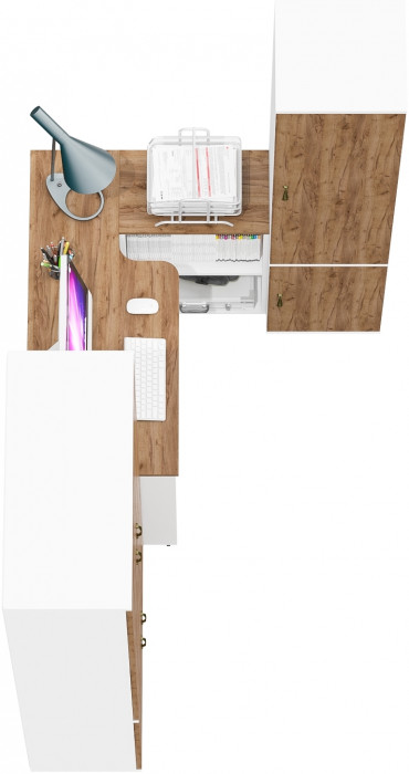 Лидер-8 Шкаф МД 20Б + Стол + Пенал 21Б, белый шагрень/крафт золото