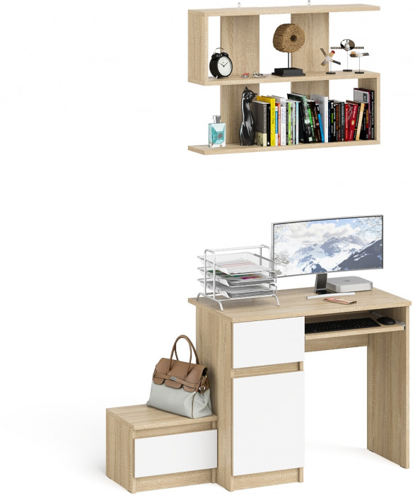 Мори компьютерный стол МС-1 левый + Тумба ТМП400.1 + Полка 900, дуб сонома/белый