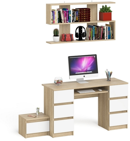 Мори компьютерный стол МС-2 + Тумба ТМП400.1 + Полка 1200, дуб сонома/белый