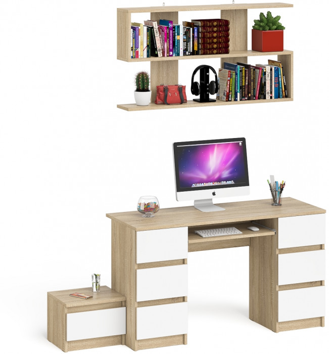 Мори компьютерный стол МС-2 + Тумба ТМП400.1 + Полка 1200, дуб сонома/белый