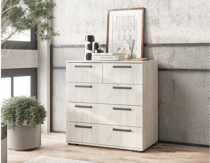 Комод Стандарт-5, Дуб крафт белый