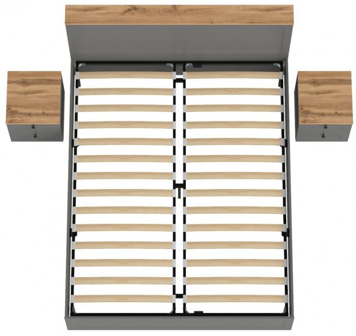 Остин 11.53 Кровать + ортопед + 16.152 Тумба 2 шт., серый графит/дуб крафт золотой