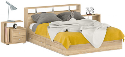 Камелия Кровать с ящиками 1600 + две тумбы, дуб сонома