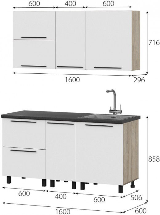 Кухня Этна 1.6 м. Комплект 2, софт вайт
