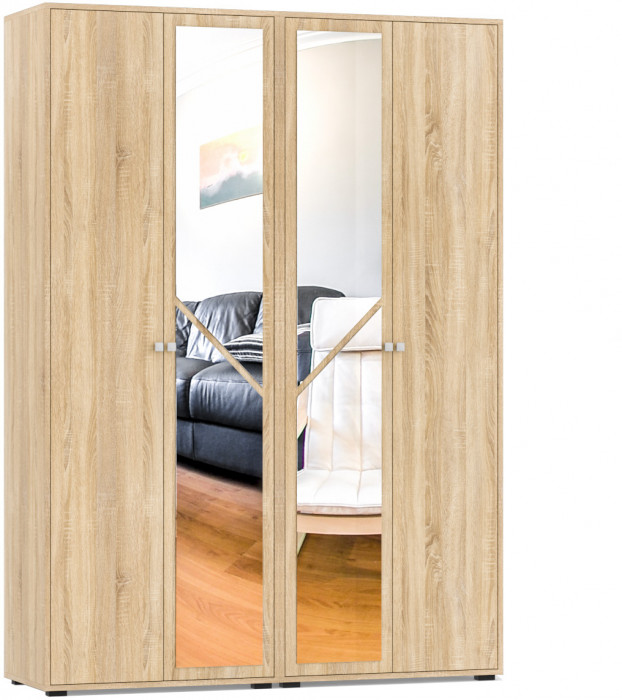 Камелия спальня № 11 Кровать с ящиками 1800 + Две тумбы + Комод + Шкаф 4-х створчатый, цвет дуб сонома, сп.м. 1800х2000 мм., б/м, основание есть