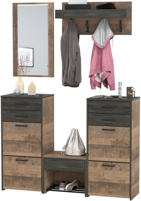 Трувор Прихожая 218, цвет дуб гранж песочный/интра, ШхГхВ 189х36,9х194,2 см., универсальная сборка