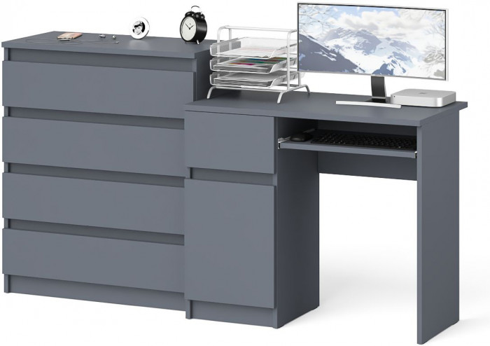 Мори Стол компьютерный МС-1 левый + Комод МК800.4, цвет графит, ШхГхВ 170,4х50х94 см., выдвижной ящик слева, НЕ универсальная сборка