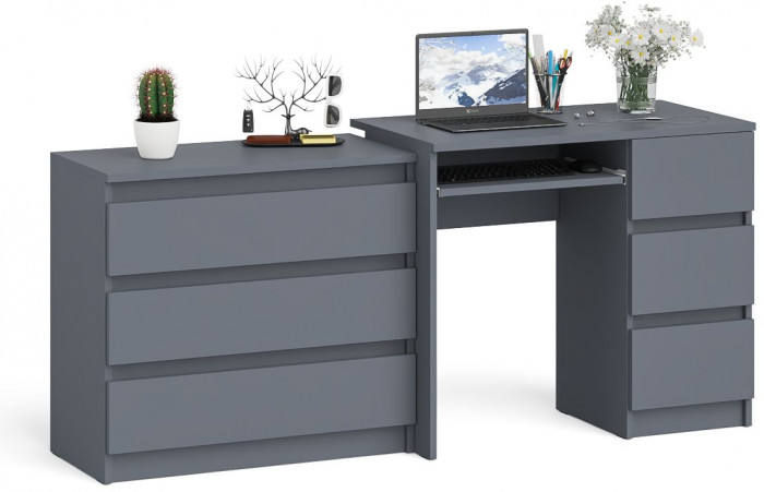 Мори компьютерный стол МС-6 правый + Комод МК800.1, графит