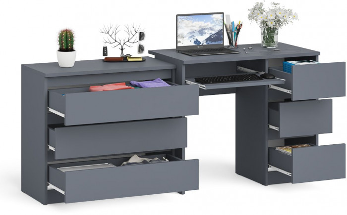 Мори компьютерный стол МС-6 правый + Комод МК800.1, графит