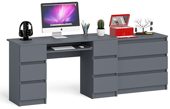 Мори Стол компьютерный МС-2 + Комод МК800.1, цвет графит, ШхГхВ 215,8х50х76,6 см., универсальная сборка