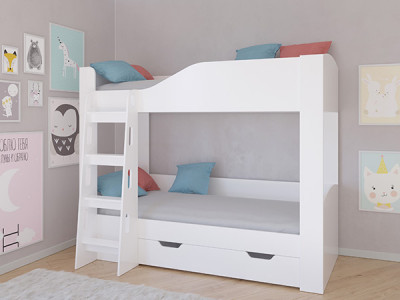 Кровать двухъярусная АСТРА 2  Белый/Белый с ящиком