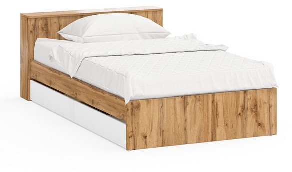 Ксения Кровать с ящиками 1200, дуб вотан/белый