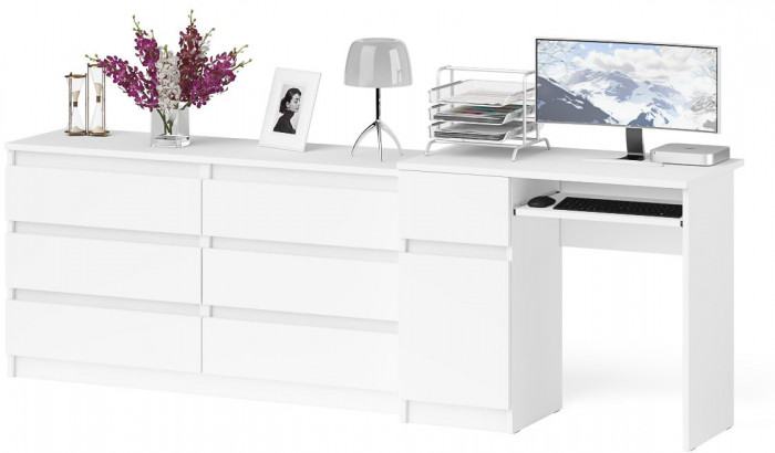 Мори компьютерный стол МС-1 левый + Комод МК1380.6, белый