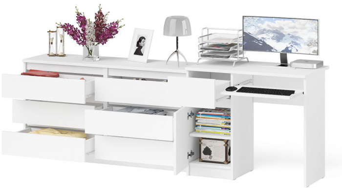 Мори компьютерный стол МС-1 левый + Комод МК1380.6, белый