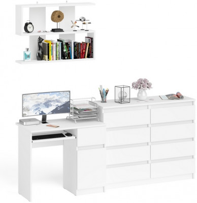 Мори компьютерный стол МС-1 правый + Комод МК1200.8 + Полка 900, белый