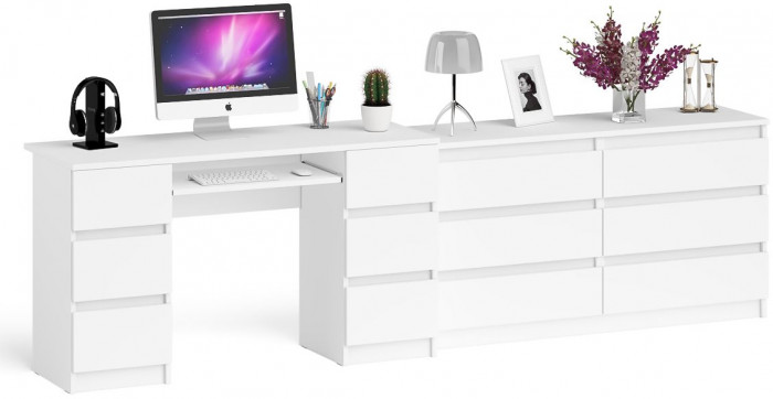 Мори компьютерный стол МС-2 + Комод МК1380.6, белый