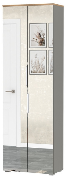 Октава 13.338 Шкаф для одежды, серый графит/дуб крафт золотой/фасады МДФ серый графит и зеркало