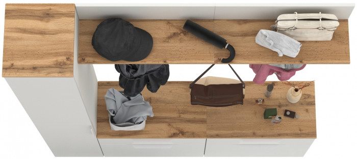 Октава Прихожая 34, белый шагрень/дуб крафт золотой/фасады МДФ белый шагрень