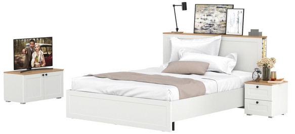 Остин 11.53 Кровать + ортопед + 16.152 Тумба прикроватная + 13.257 Тумба, белый шагрень/дуб крафт золотой