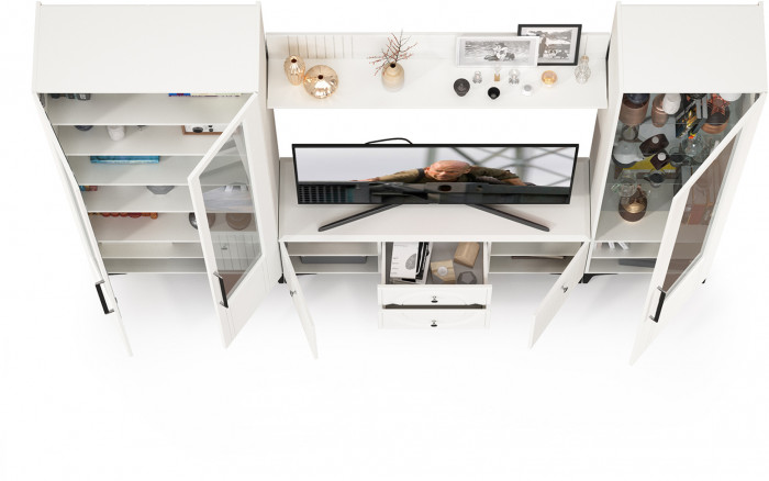 Валенсия Гостиная № 060, ЛДСП белый шагрень/МДФ белый шагрень