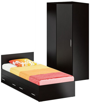 Кровать с ящиками 0900 + угловой шкаф Стандарт, венге