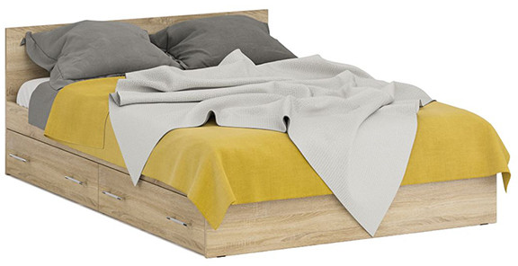 Стандарт Кровать с ящиками 1400, цвет дуб сонома, ШхГхВ 143,5х203,5х70 см., сп.м. 1400х2000 мм., без матраса, основание есть