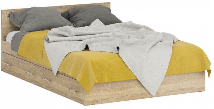 Стандарт Кровать с ящиками 1400, цвет дуб сонома, ШхГхВ 143,5х203,5х70 см., сп.м. 1400х2000 мм., без матраса, основание есть