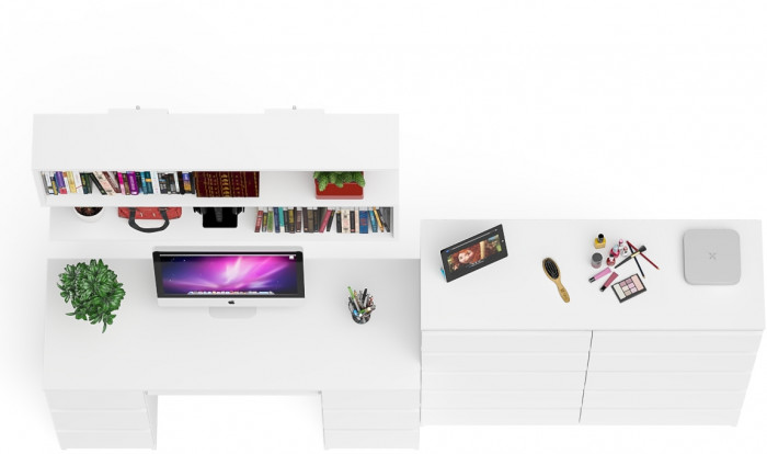 Мори компьютерный стол МС-2 + Комод МК1200.10 + Полка 1200, белый