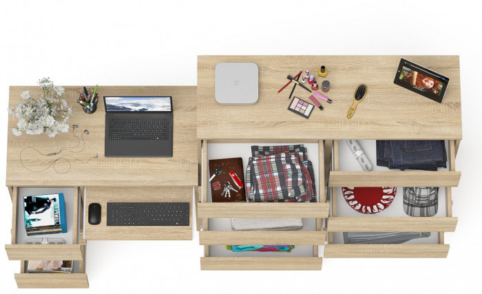 Мори компьютерный стол МС-6 левый + Комод МК1200.10, дуб сонома