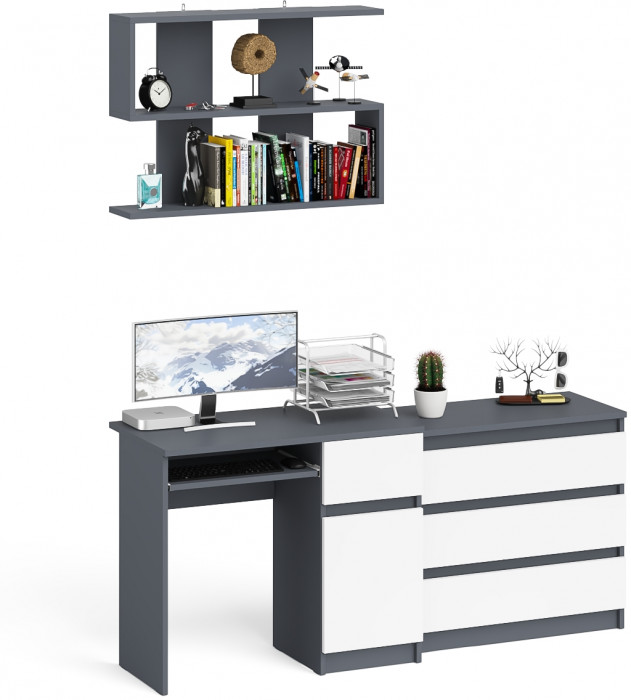 Мори Стол компьютерный МС-1 правый + Комод МК800.1 + Полка 900, цвет графит/белый, ШхГхВ 170,4х50х209,6 см., НЕ универсальная сборка