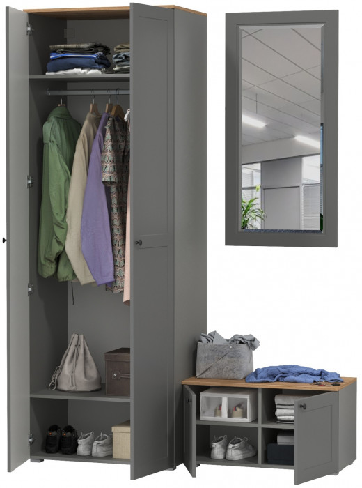 Остин Прихожая 18, цвет серый графит/дуб крафт золотой, ШхГхВ 160х54,3х229,6 см., универсальная сборка