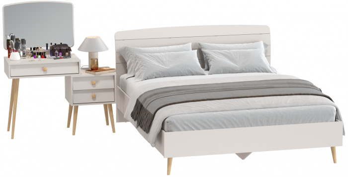 Афина Спальня Кровать 1600 + Трюмо, кашемир серый