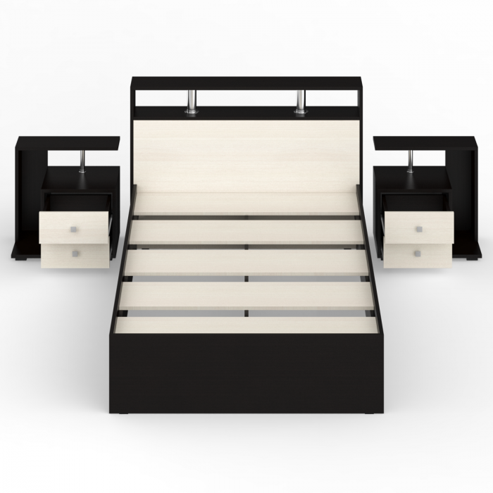 Камелия Кровать 1200 + две тумбы, венге/дуб лоредо