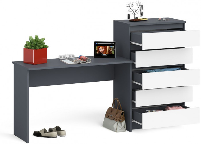 Мори письменный стол МСП1200.1 + Комод МК700.5, графит/белый