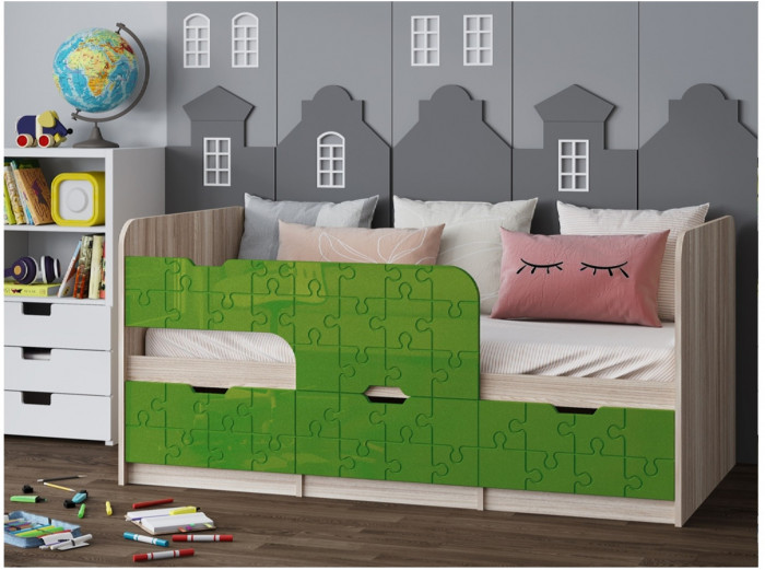 Детская кровать Юниор-9, 80х180 (Латте глянец, Ясень шимо светлый)