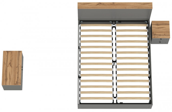Остин 11.53 Кровать + ортопед + 16.152 Тумба прикроватная + 13.257 Тумба, серый графит/дуб крафт золотой
