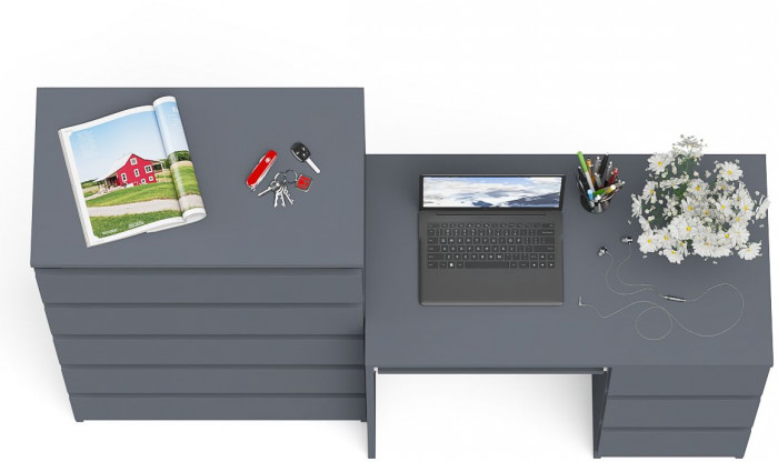 Мори Стол компьютерный МС-6 правый + Комод МК700.5, цвет графит, ШхГхВ 160,4х50х114 см., выдвижные ящики справа, НЕ универсальная сборка