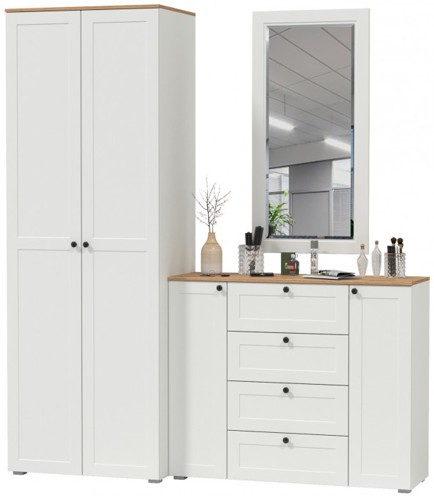 Остин Прихожая 14, цвет белый шагрень/дуб крафт золотой, ШхГхВ 200х54,3х229,6 см., универсальная сборка