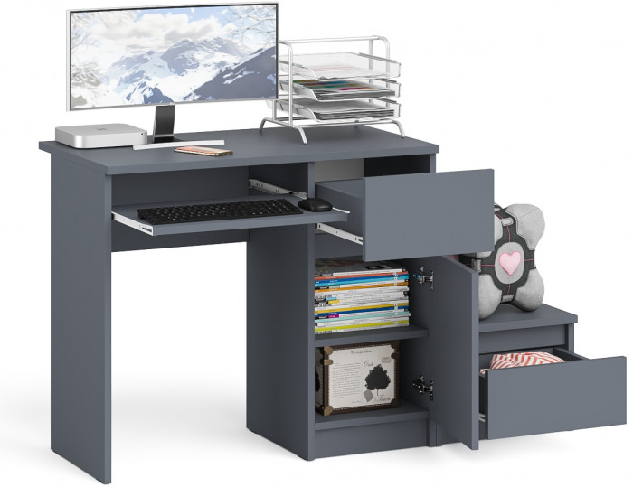 Мори компьютерный стол МС-1 правый + Тумба ТМП400.1, графит