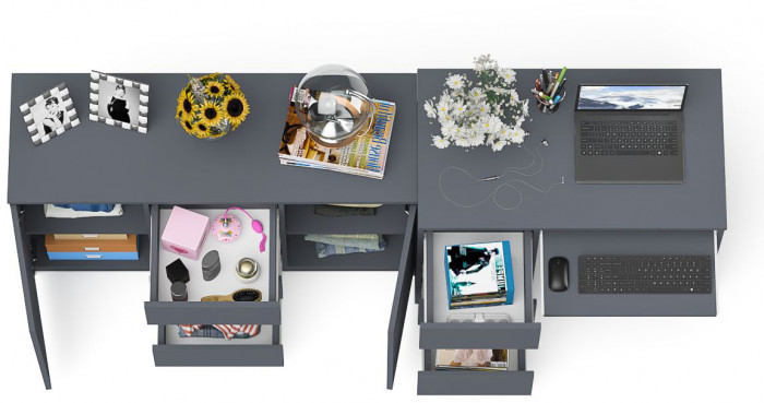 Мори компьютерный стол МС-6 левый + Комод МК1200.3, графит