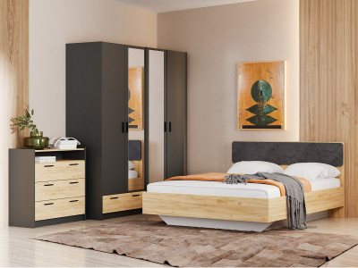 Спальня Оттавия 6 с зеркалами Антрацит / Дуб золотой