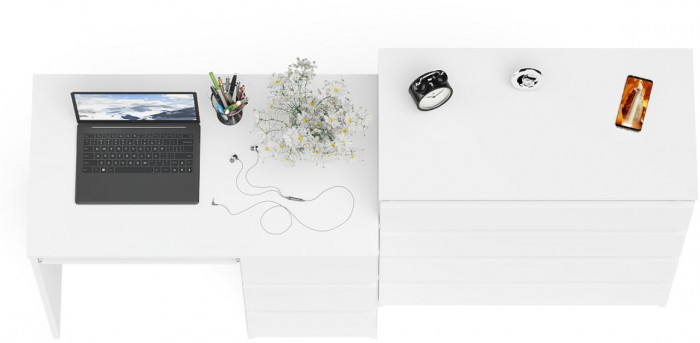 Мори компьютерный стол МС-6 правый + Комод МК800.4, белый