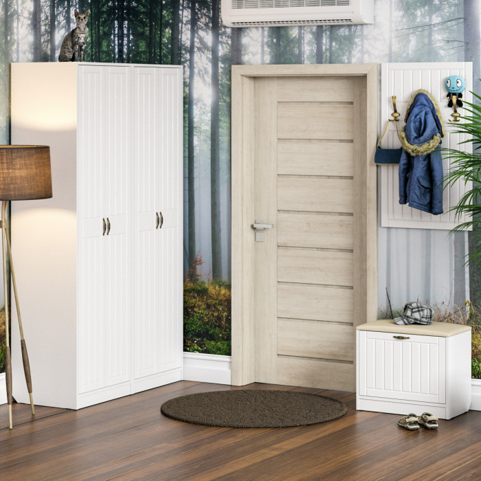 Прихожая П-6 Тумба + Вешалка, белая шагрень/фасады МДФ белое дерево фрезеровка прованс