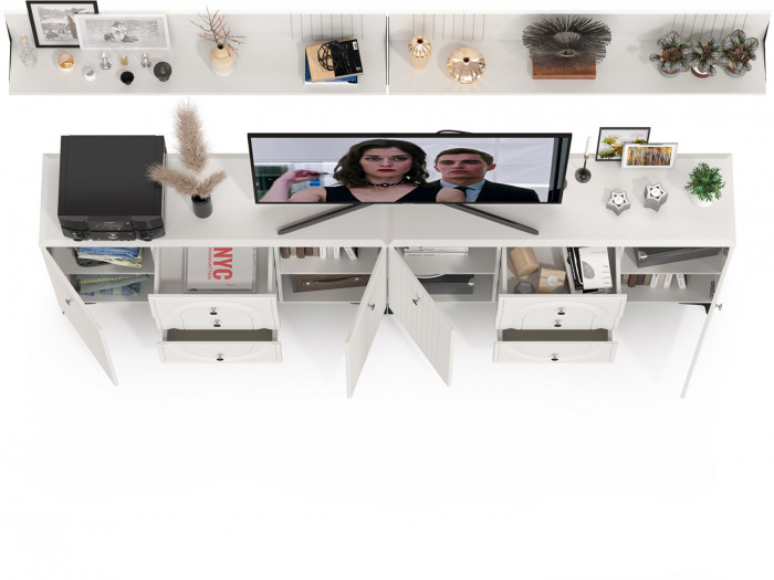 Валенсия Гостиная № 090, ЛДСП белый шагрень/МДФ белый шагрень