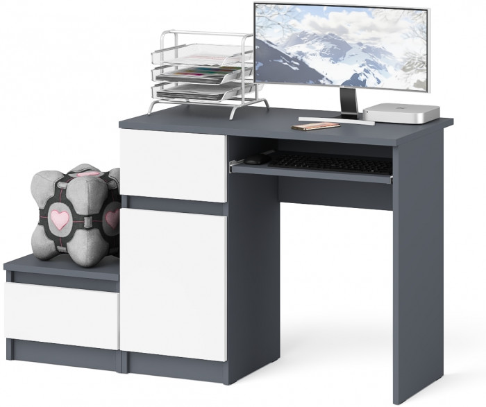 Мори компьютерный стол МС-1 левый + Тумба ТМП400.1, графит/белый