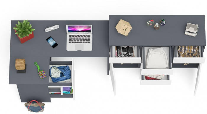 Мори компьютерный стол МС-16 левый + Комод МК1200.4, графит/белый