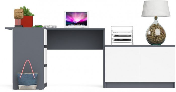 Мори компьютерный стол МС-16 левый + Тумба МА900.1, графит/белый