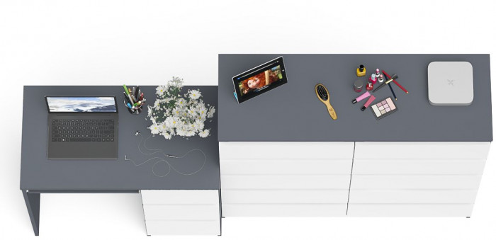 Мори компьютерный стол МС-6 правый + Комод МК1200.10, графит/белый