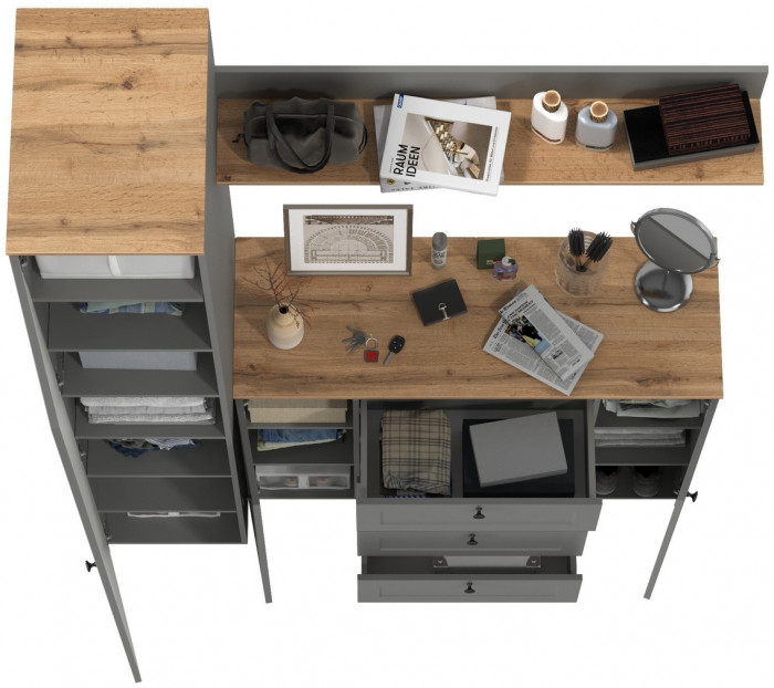 Остин Прихожая 63, цвет серый графит/дуб крафт золотой, ШхГхВ 160х54,3х229,6 см., универсальная сборка